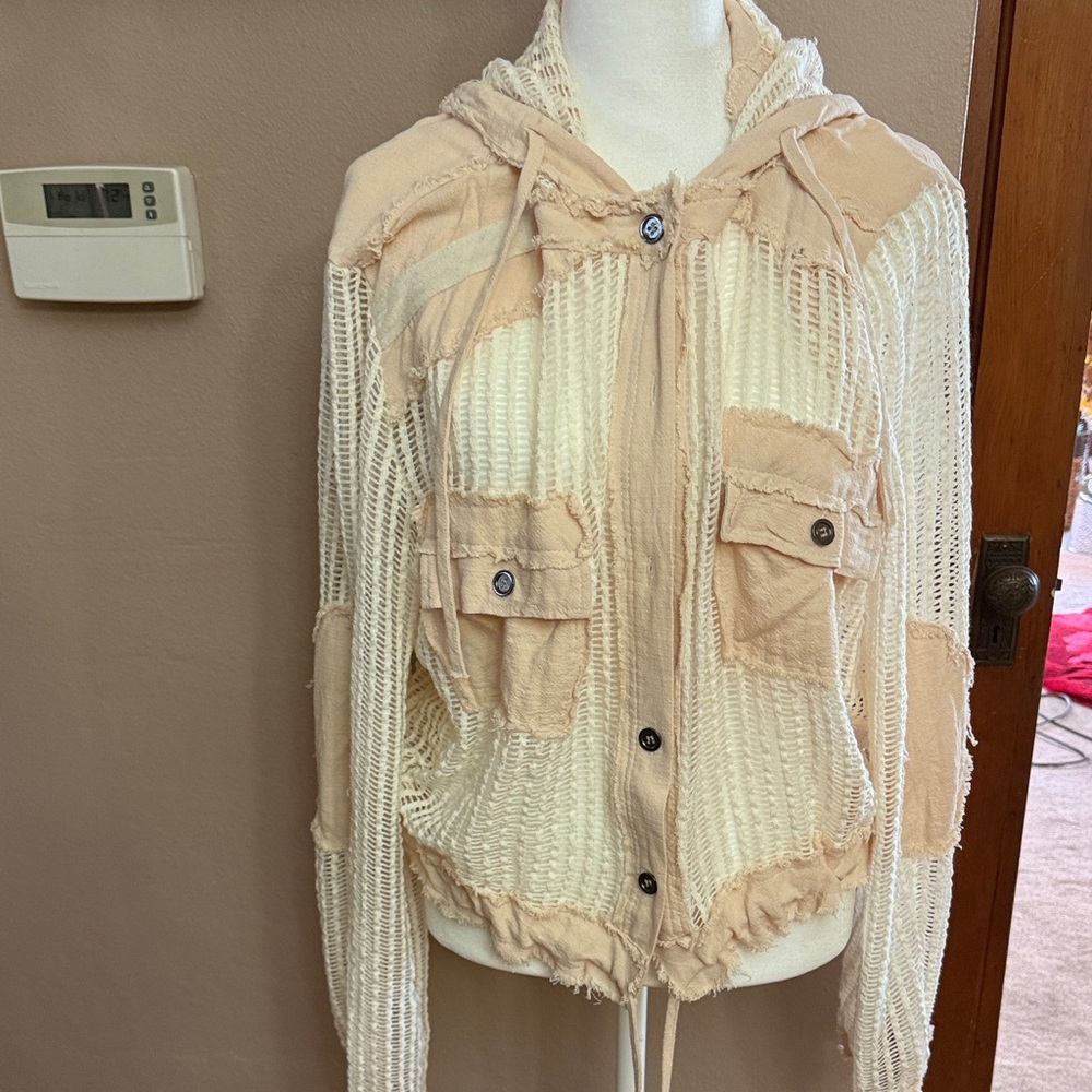 POL Cream and Tan Textured Utility Jacket